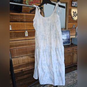 beachlunchlounge Linen Blend Tie Dye Blue Tiered Midi Dress Sz20 Beachy Cruise